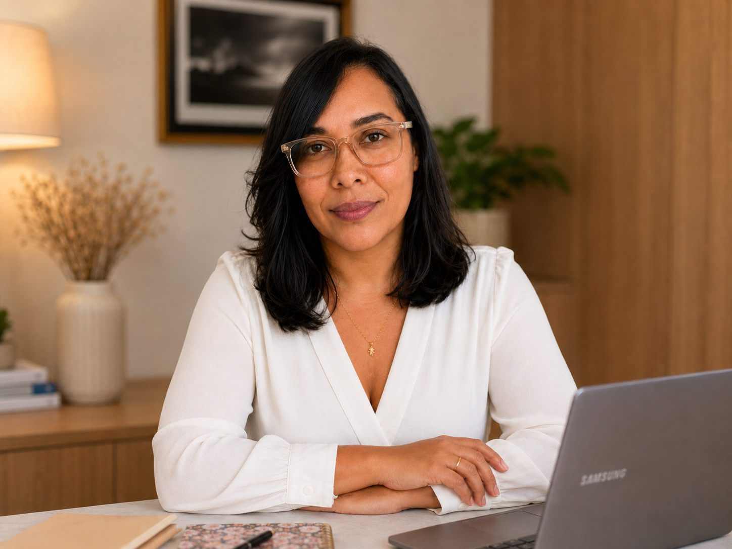 Janiele Dias, psicóloga clínica, em seu ambiente de atendimento